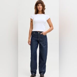 JJXX Fuji Barrel Jeans Mid Waist Relaxed Fit Studded Denim Size 28